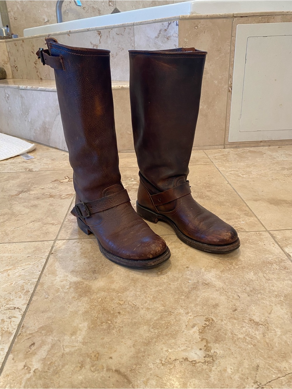 Frye Brown Leather Engineer Riding Boots